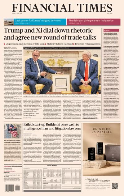 Financial Times (UK) Newspaper Front Page for 6 June 2025