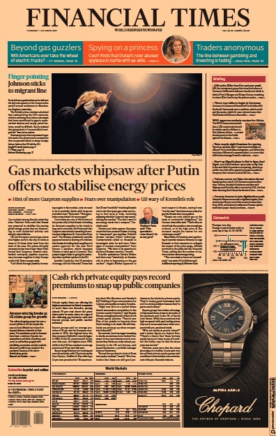 Financial Times (UK) Newspaper Front Page for 7 October 2021