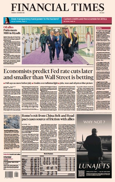Financial Times (UK) Newspaper Front Page for 7 December 2023