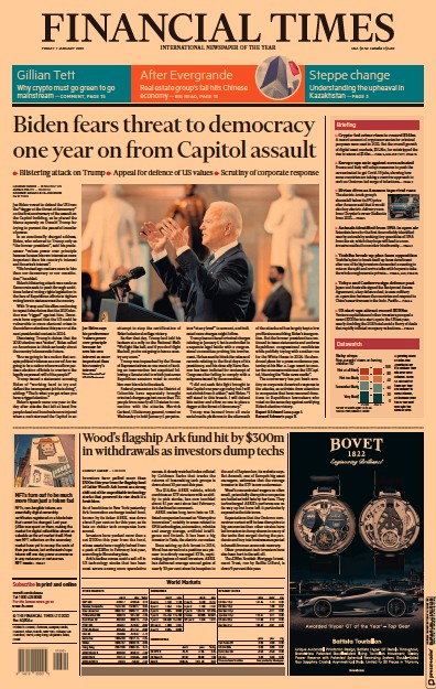 Financial Times (UK) Newspaper Front Page for 7 January 2022