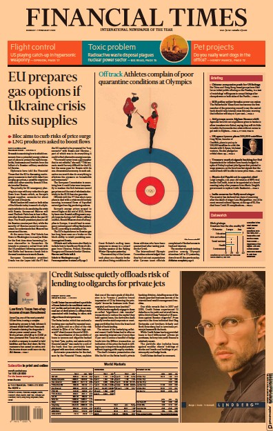 Financial Times (UK) Newspaper Front Page for 7 February 2022