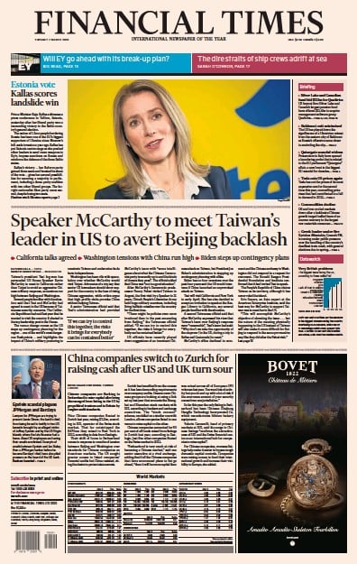 Financial Times (UK) Newspaper Front Page for 7 March 2023