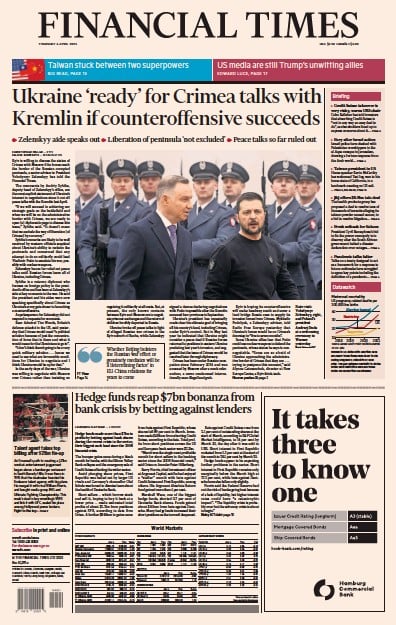 Financial Times (UK) Newspaper Front Page for 7 April 2023