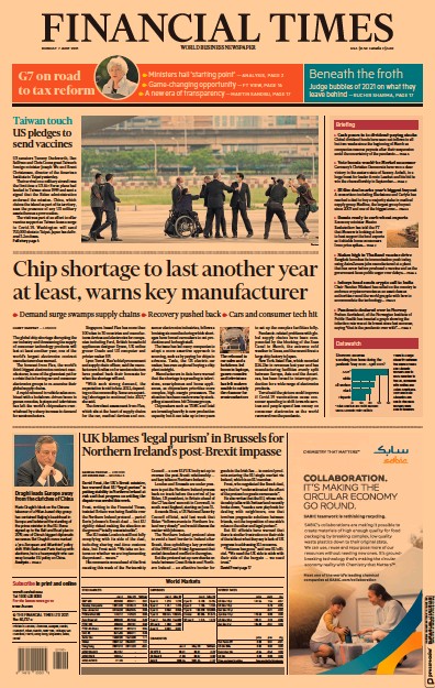 Financial Times (UK) Newspaper Front Page for 7 June 2021