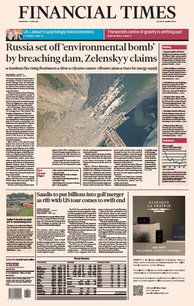 Financial Times Newspaper Front Page for 7 June 2023