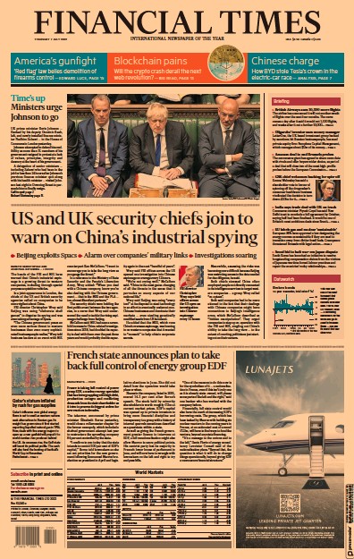 Financial Times Newspaper Front Page for 7 July 2022