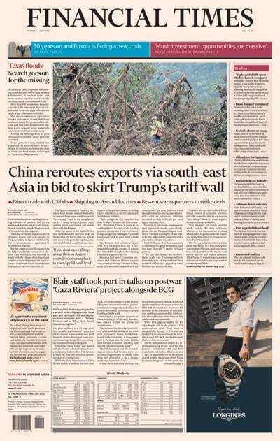 Financial Times (UK) Newspaper Front Page for 7 July 2025