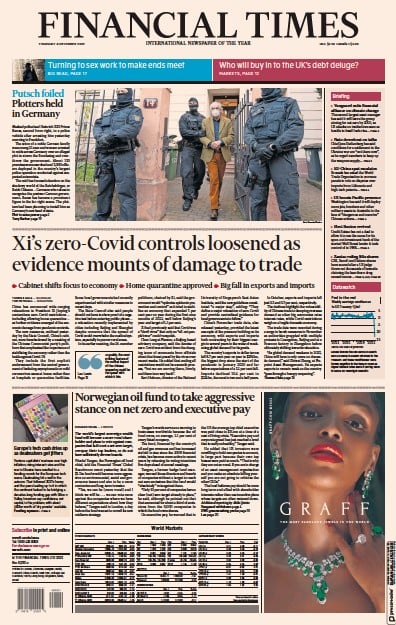 Financial Times (UK) Newspaper Front Page for 8 December 2022