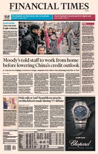 Financial Times (UK) Newspaper Front Page for 8 December 2023