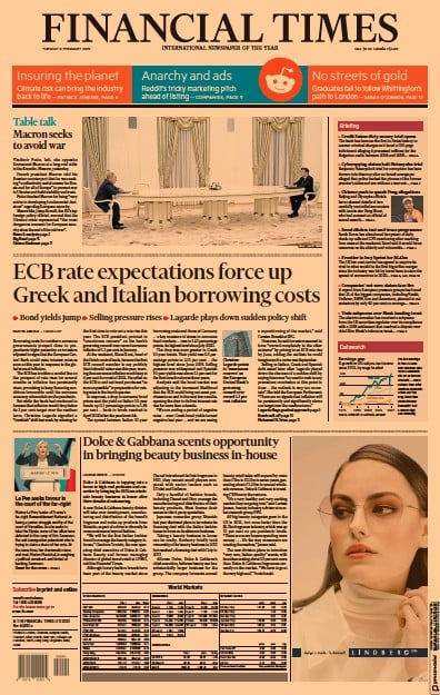 Financial Times Newspaper Front Page for 8 February 2022