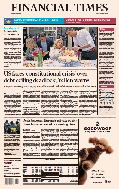 Financial Times (UK) Newspaper Front Page for 8 May 2023