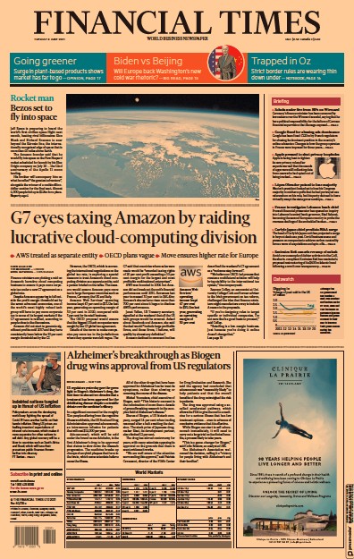 Financial Times (UK) Newspaper Front Page for 8 June 2021