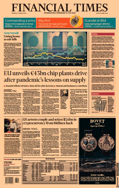 Financial Times Newspaper Front Page for 9 February 2022