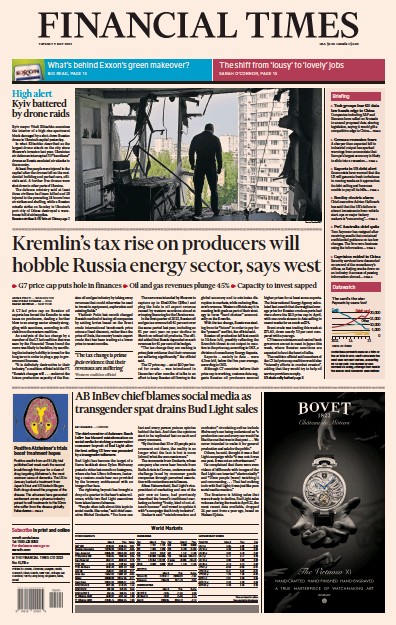 Financial Times (UK) Newspaper Front Page for 9 May 2023