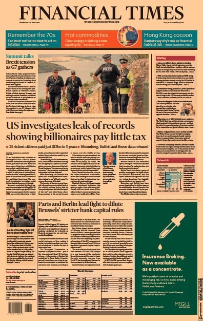 Financial Times (UK) Newspaper Front Page for 9 June 2021
