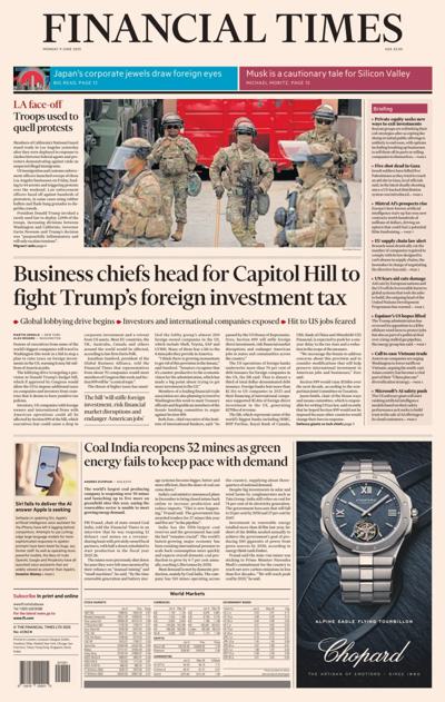 Financial Times (UK) Newspaper Front Page for 9 June 2025
