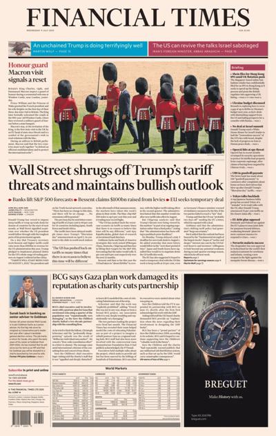 Financial Times (UK) Newspaper Front Page for 9 July 2025