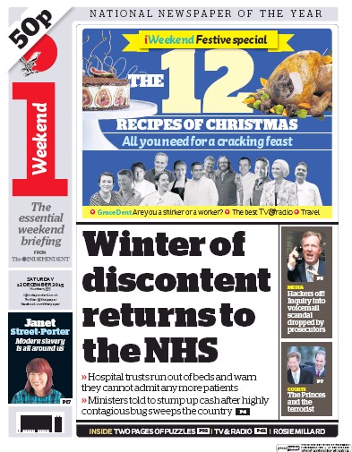 I Newspaper (UK) Newspaper Front Page for 12 December 2015