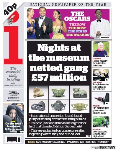 I Newspaper (UK) Newspaper Front Page for 1 March 2016