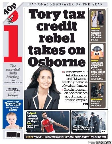 I Newspaper (UK) Newspaper Front Page for 21 October 2015