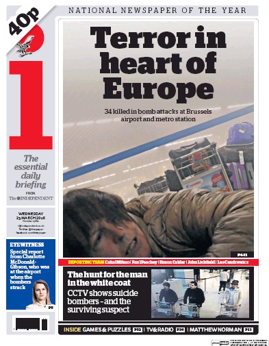 I Newspaper (UK) Newspaper Front Page for 23 March 2016