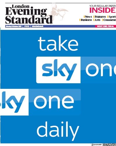 London Evening Standard Newspaper Front Page for 10 October 2017
