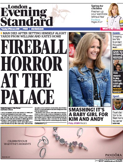 London Evening Standard Newspaper Front Page for 10 February 2016
