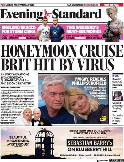 London Evening Standard Newspaper Front Page for 10 February 2020