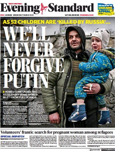 London Evening Standard (UK) Newspaper Front Page for 10 March 2022