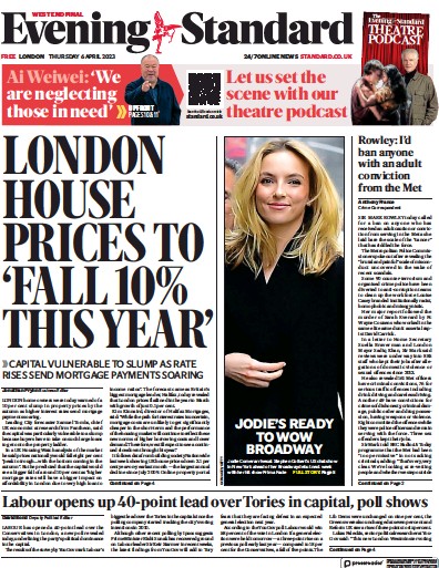 London Evening Standard (UK) Newspaper Front Page for 10 April 2023