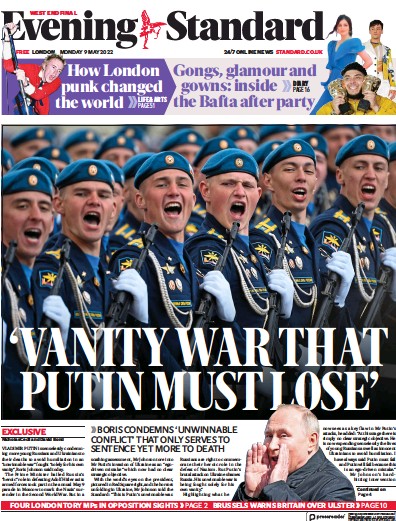 London Evening Standard (UK) Newspaper Front Page for 10 May 2022