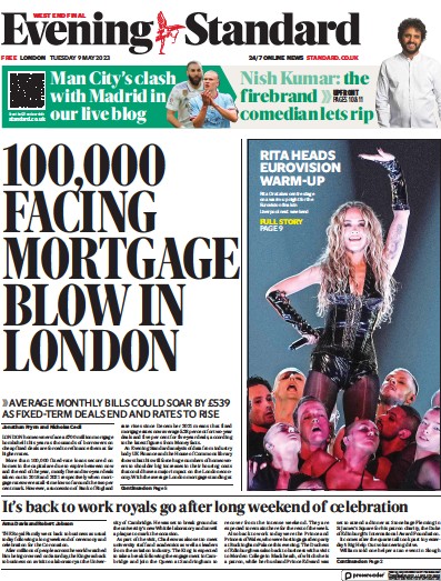 London Evening Standard (UK) Newspaper Front Page for 10 May 2023
