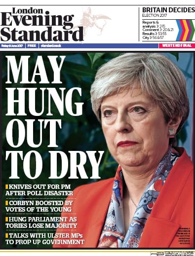 London Evening Standard Newspaper Front Page for 10 June 2017