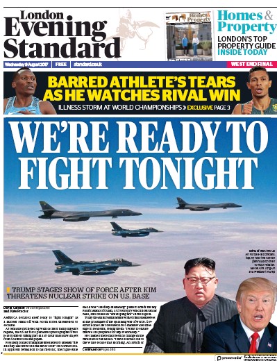 London Evening Standard Newspaper Front Page for 10 August 2017