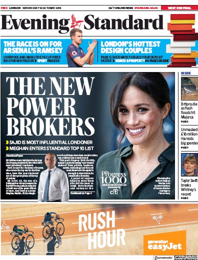 London Evening Standard Newspaper Front Page for 11 October 2018