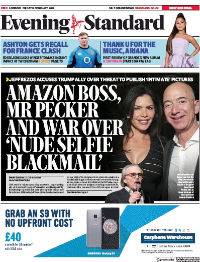 London Evening Standard (UK) Newspaper Front Page for 11 February 2019