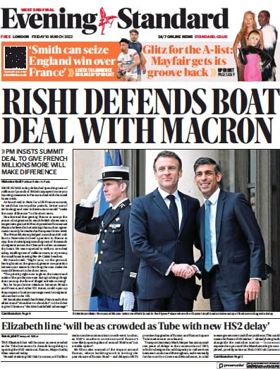 London Evening Standard (UK) Newspaper Front Page for 11 March 2023