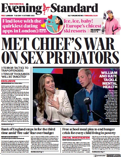 London Evening Standard Newspaper Front Page for 12 October 2022