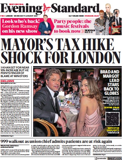 London Evening Standard (UK) Newspaper Front Page for 12 January 2023