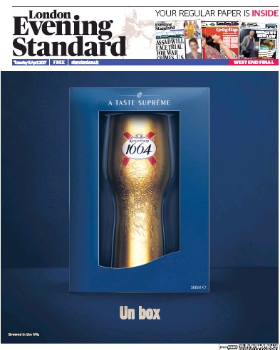London Evening Standard Newspaper Front Page for 12 April 2017