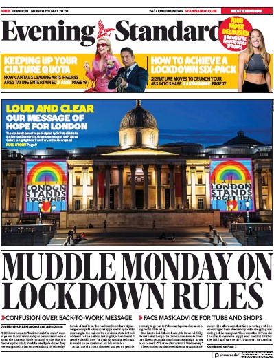 London Evening Standard (UK) Newspaper Front Page for 12 May 2020