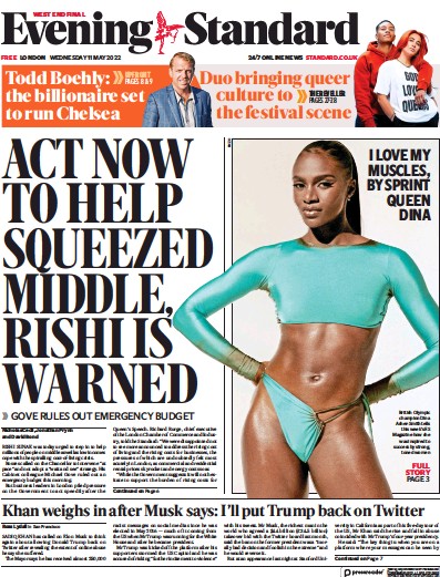 London Evening Standard (UK) Newspaper Front Page for 12 May 2022