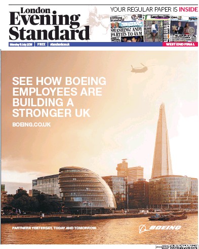 London Evening Standard Newspaper Front Page for 12 July 2016