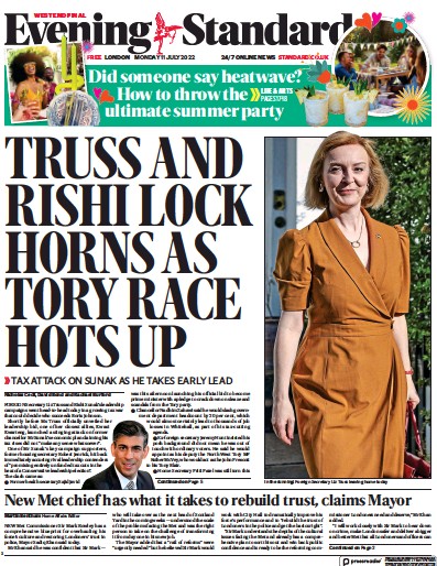 London Evening Standard (UK) Newspaper Front Page for 12 July 2022