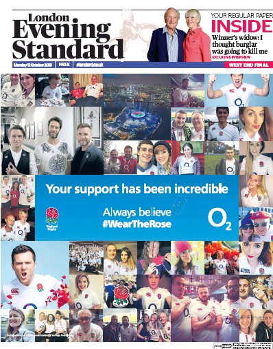 London Evening Standard Newspaper Front Page for 13 October 2015