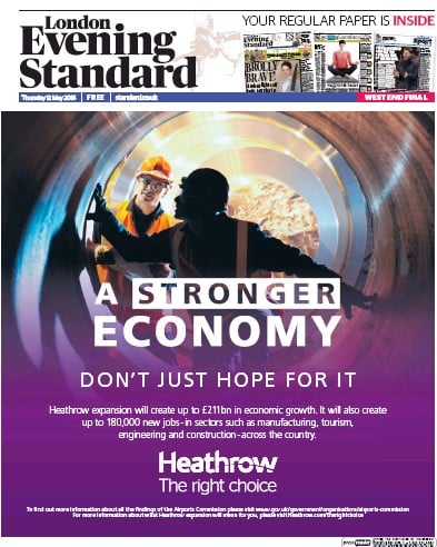 London Evening Standard Newspaper Front Page for 13 May 2016