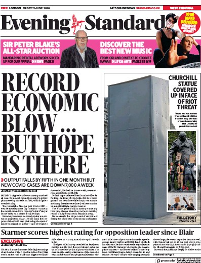 London Evening Standard Newspaper Front Page for 13 June 2020