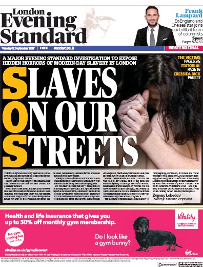 London Evening Standard Newspaper Front Page for 13 September 2017