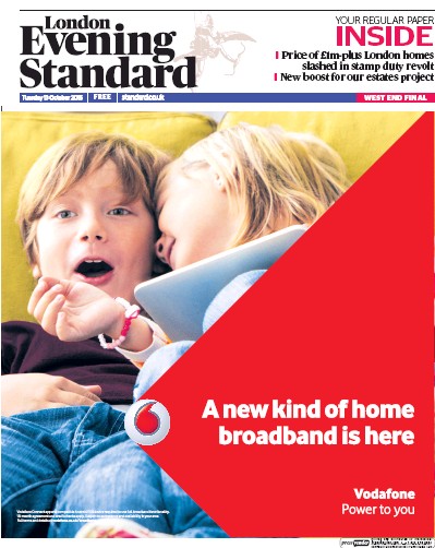 London Evening Standard Newspaper Front Page for 14 October 2015