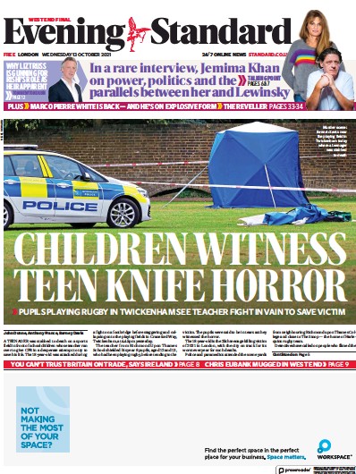 London Evening Standard (UK) Newspaper Front Page for 14 October 2021